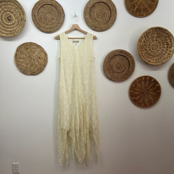 Vintage Y2K 2000s Seventh Avenue Cream Lace Asymmetrical Handkerchief Dress 8 - Picture 2 of 8